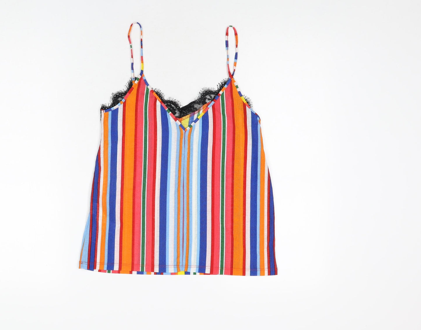 Zara Womens Multicoloured Striped Polyamide Camisole T-Shirt Size S V-Neck