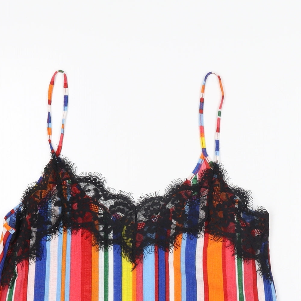 Zara Womens Multicoloured Striped Polyamide Camisole T-Shirt Size S V-Neck