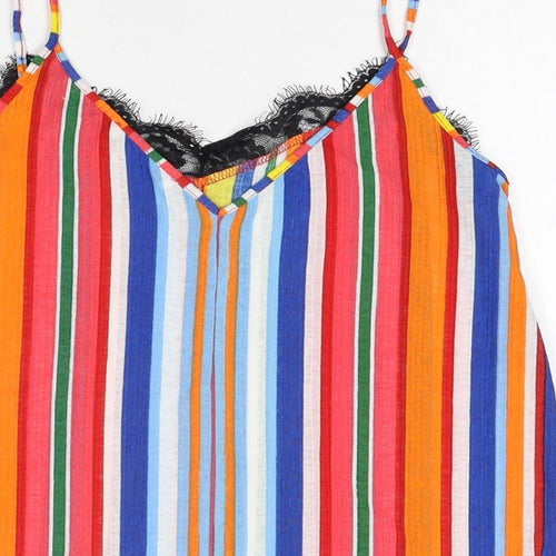 Zara Womens Multicoloured Striped Polyamide Camisole T-Shirt Size S V-Neck