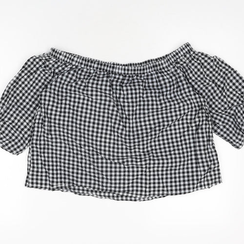 Caution To The Wind Womens Black Geometric Cotton Basic T-Shirt Size M Off the Shoulder - Gingham