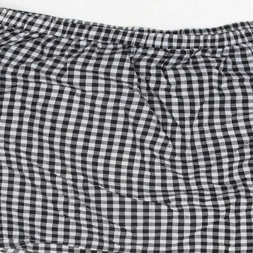 Caution To The Wind Womens Black Geometric Cotton Basic T-Shirt Size M Off the Shoulder - Gingham