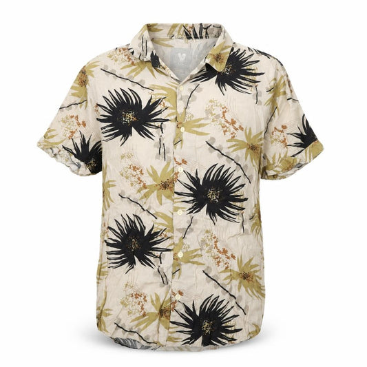 Front view of Very women’s brown geometric viscose basic button-up, size M, collared