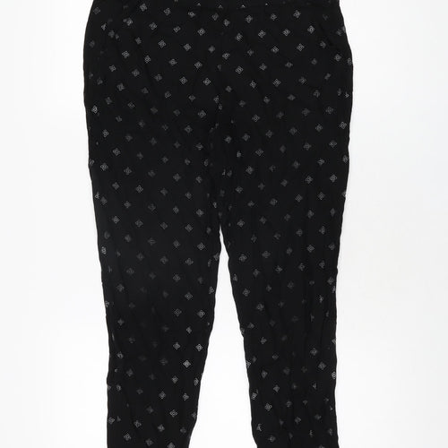 H&M Womens Black Geometric Viscose Trousers Size 12 L25.5 in Regular