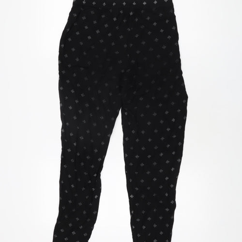 H&M Womens Black Geometric Viscose Trousers Size 12 L25.5 in Regular