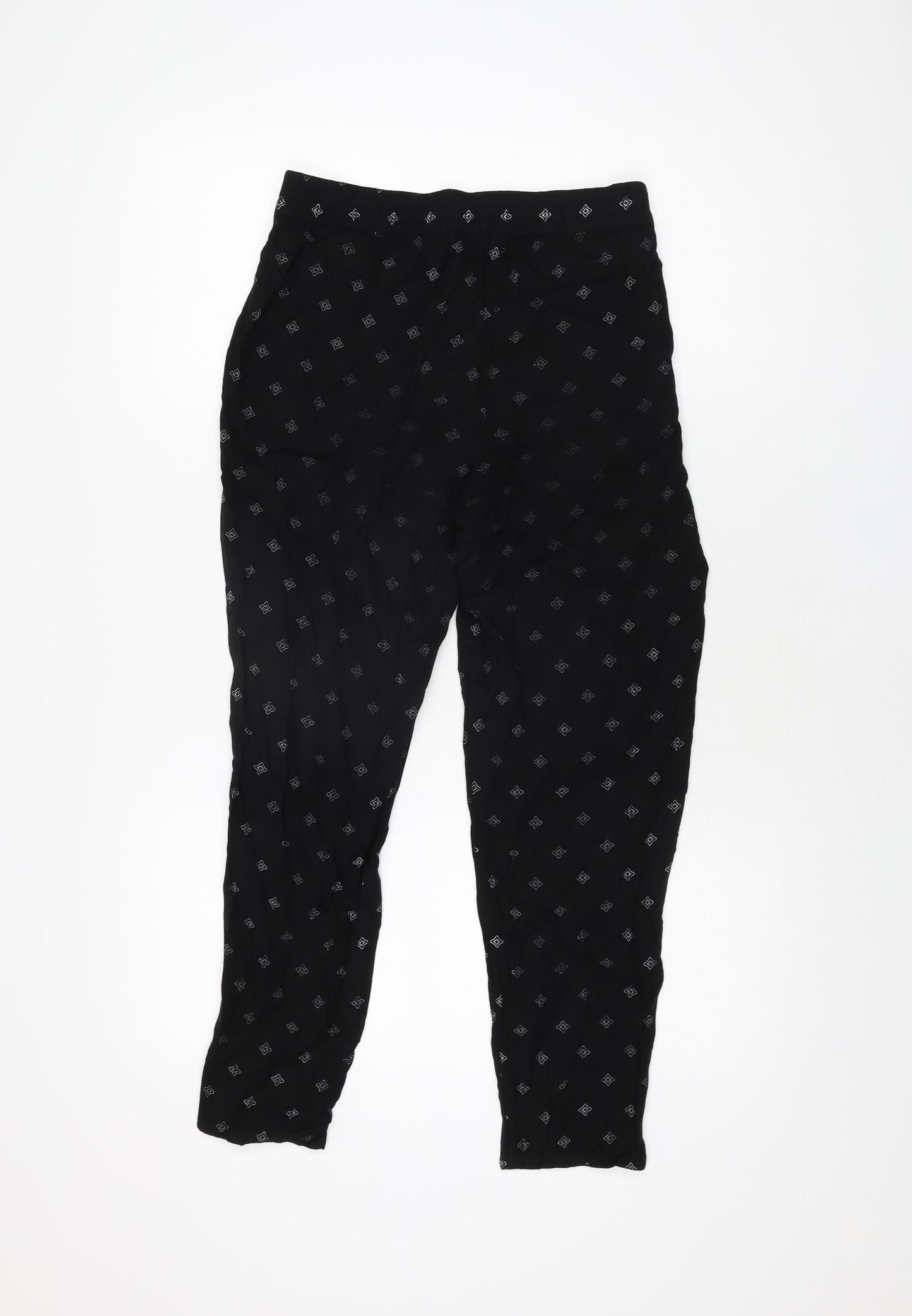 H&M Womens Black Geometric Viscose Trousers Size 12 L25.5 in Regular