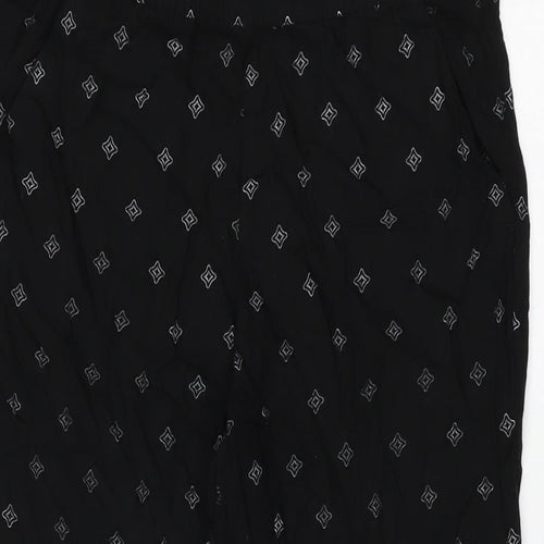 H&M Womens Black Geometric Viscose Trousers Size 12 L25.5 in Regular