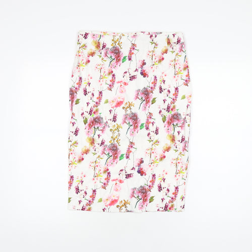 Red Herring Womens White Floral Polyester Straight & Pencil Skirt Size 12 Zip
