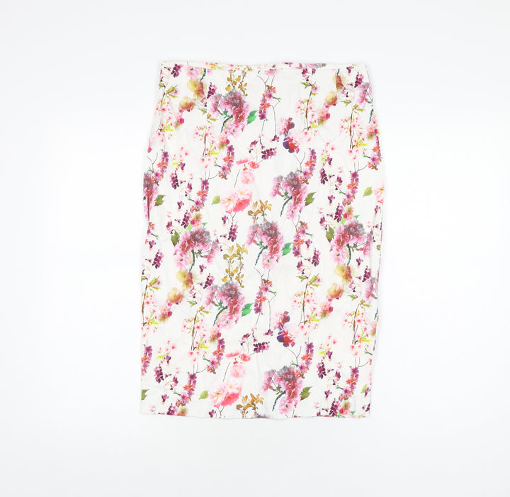 Red Herring Womens White Floral Polyester Straight & Pencil Skirt Size 12 Zip
