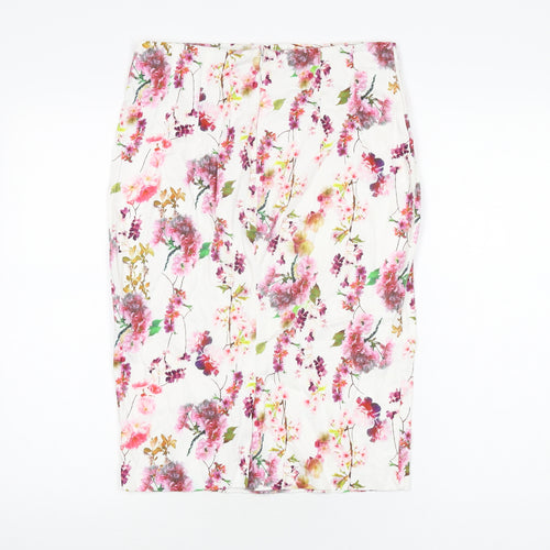 Red Herring Womens White Floral Polyester Straight & Pencil Skirt Size 12 Zip
