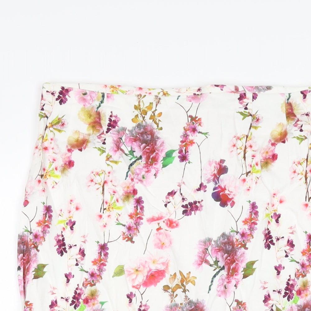 Red Herring Womens White Floral Polyester Straight & Pencil Skirt Size 12 Zip