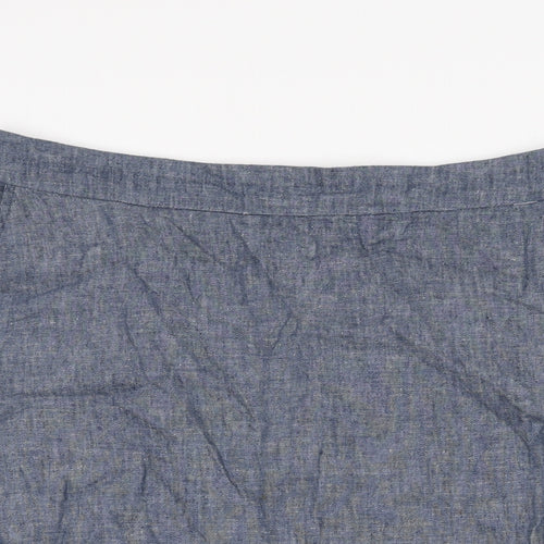 White Stuff Womens Blue Geometric Linen A-Line Skirt Size 14 Zip