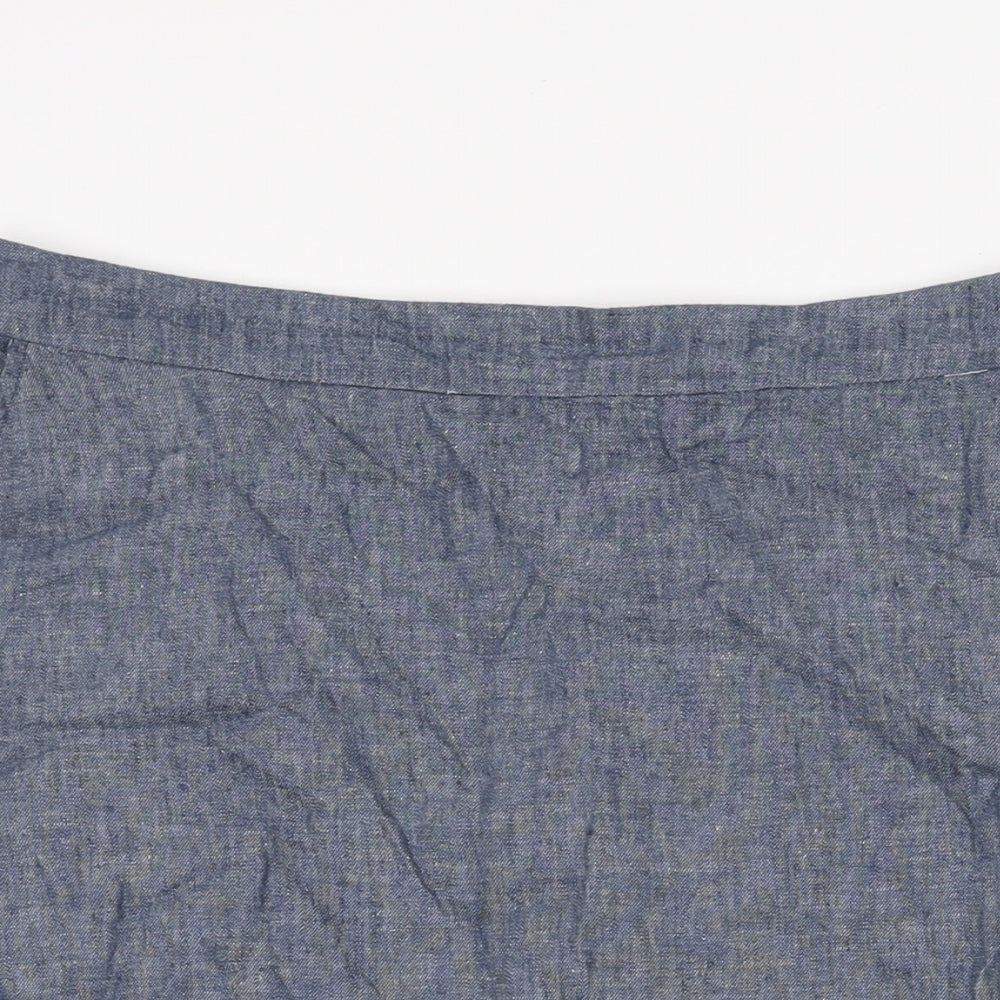 White Stuff Womens Blue Geometric Linen A-Line Skirt Size 14 Zip