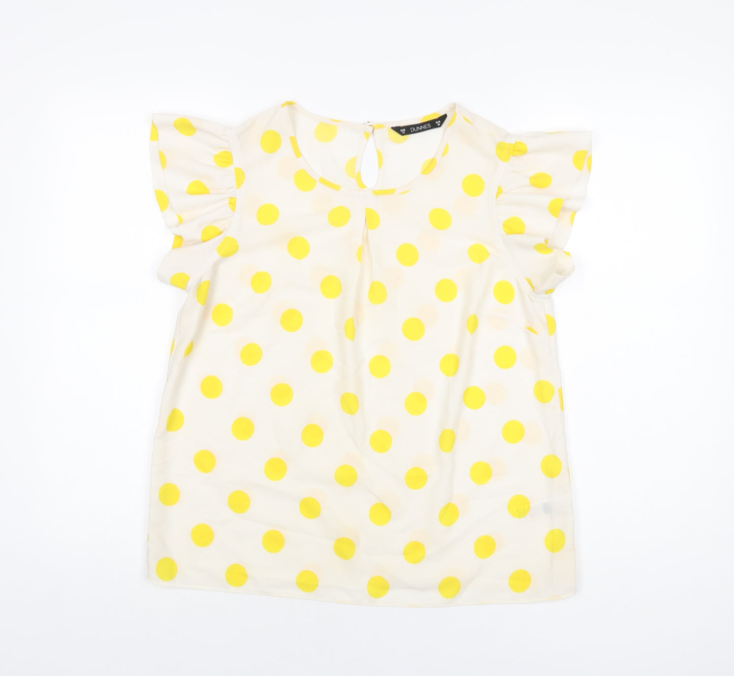 Dunnes Womens White Polka Dot Polyester Basic Blouse Size 12 Round Neck