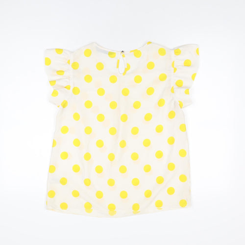 Dunnes Womens White Polka Dot Polyester Basic Blouse Size 12 Round Neck