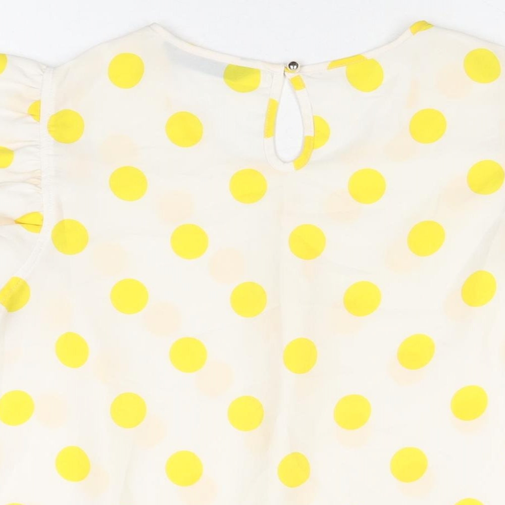 Dunnes Womens White Polka Dot Polyester Basic Blouse Size 12 Round Neck