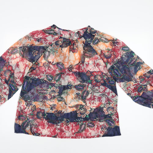 Monsoon Womens Multicoloured Floral Polyester Basic Blouse Size M Round Neck