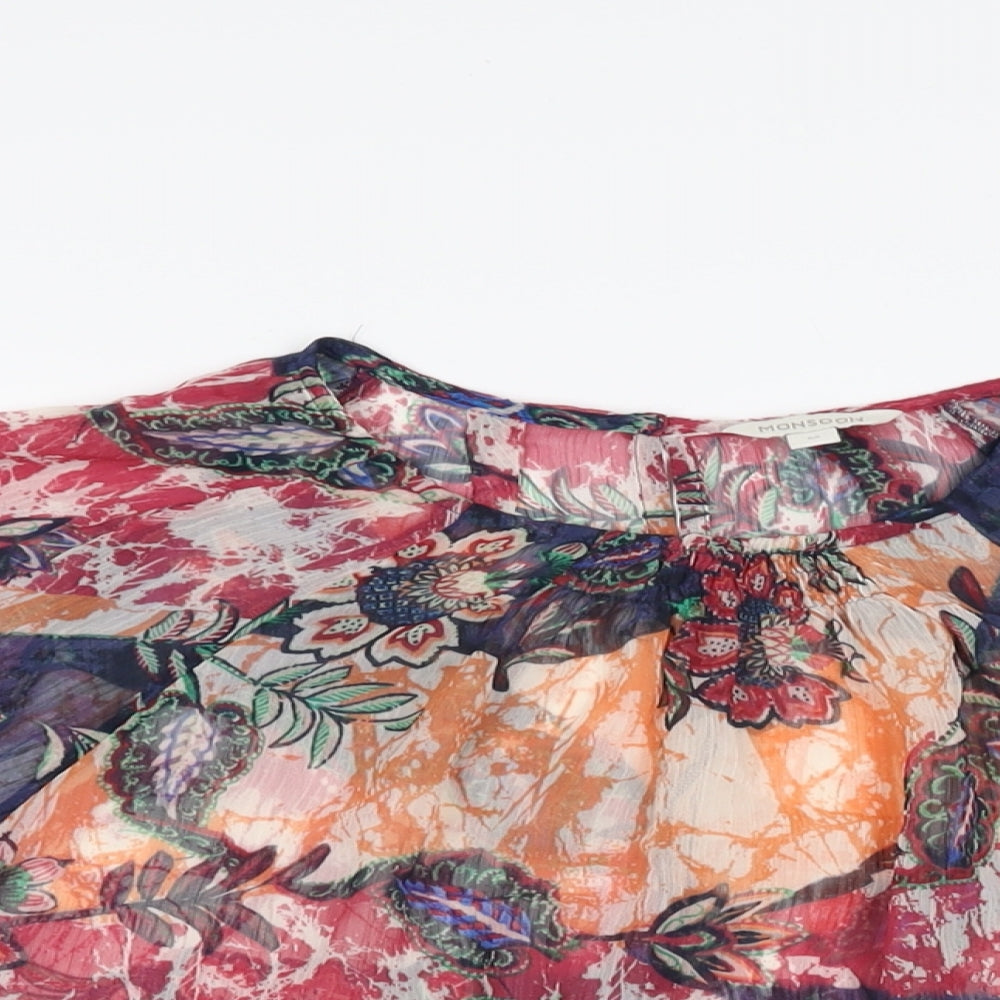 Monsoon Womens Multicoloured Floral Polyester Basic Blouse Size M Round Neck