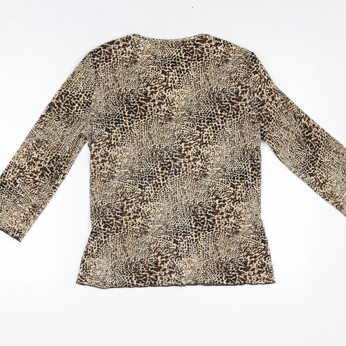 CC Womens Brown Animal Print Polyester Basic T-Shirt Size S V-Neck