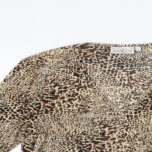 CC Womens Brown Animal Print Polyester Basic T-Shirt Size S V-Neck