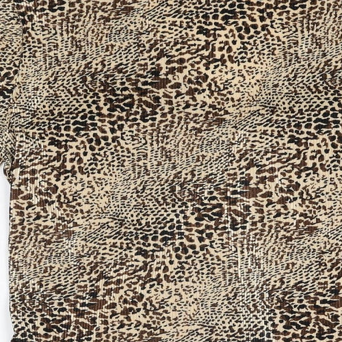 CC Womens Brown Animal Print Polyester Basic T-Shirt Size S V-Neck