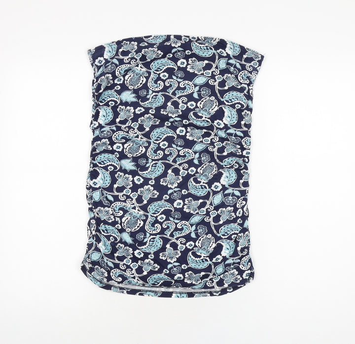 Dorothy Perkins Womens Blue Floral Cotton Basic T-Shirt Size 14 Off the Shoulder