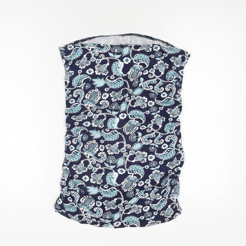 Dorothy Perkins Womens Blue Floral Cotton Basic T-Shirt Size 14 Off the Shoulder
