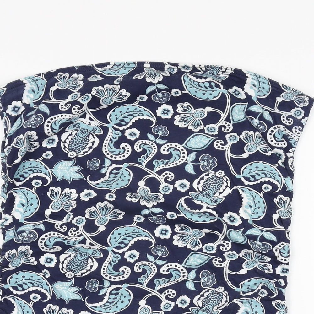 Dorothy Perkins Womens Blue Floral Cotton Basic T-Shirt Size 14 Off the Shoulder