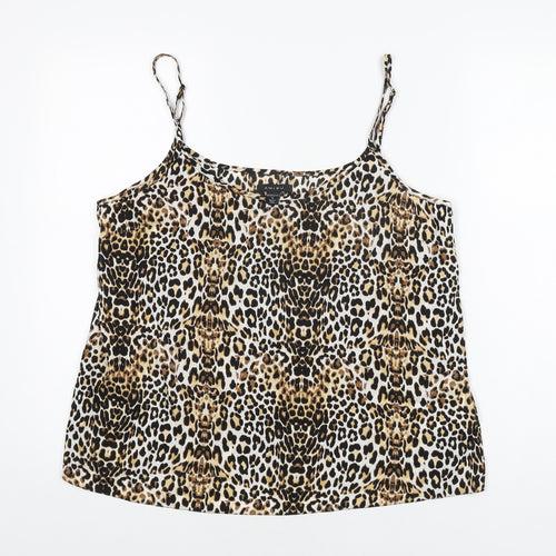 Amisu Womens Beige Animal Print Polyester Camisole T-Shirt Size XL Scoop Neck - Leopard Print