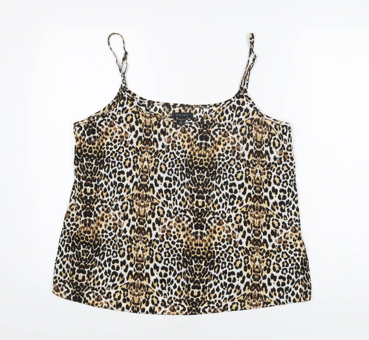 Amisu Womens Beige Animal Print Polyester Camisole T-Shirt Size XL Scoop Neck - Leopard Print