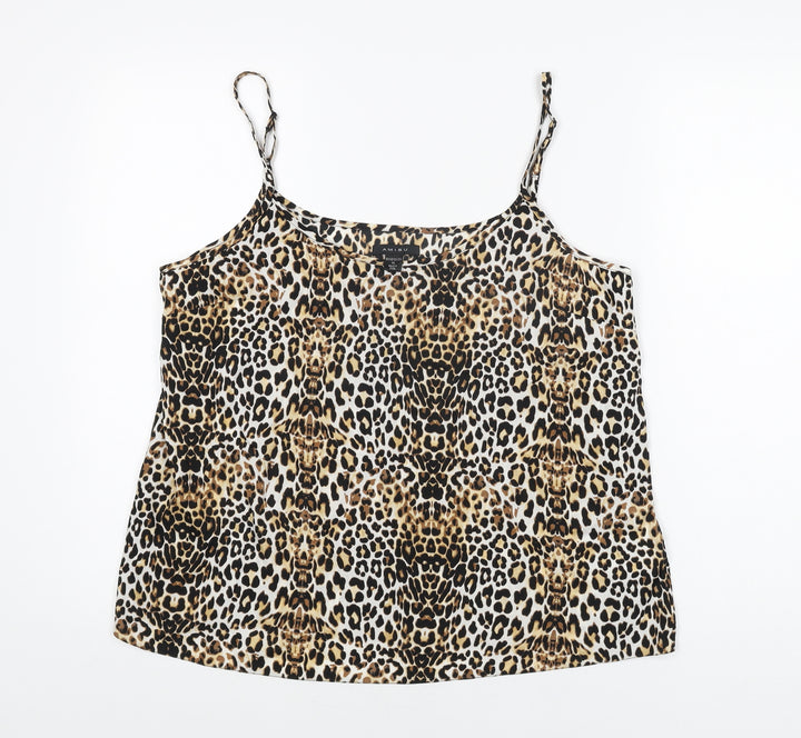 Amisu Womens Beige Animal Print Polyester Camisole T-Shirt Size XL Scoop Neck - Leopard Print