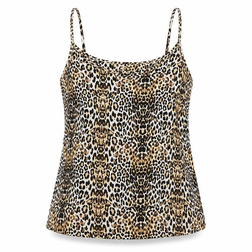 Amisu Womens Beige Animal Print Polyester Camisole T-Shirt Size XL Scoop Neck - Leopard Print