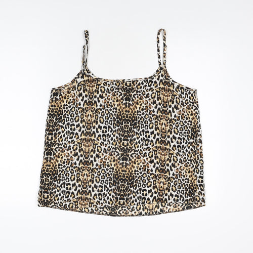 Amisu Womens Beige Animal Print Polyester Camisole T-Shirt Size XL Scoop Neck - Leopard Print