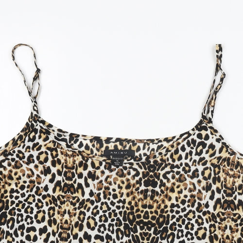 Amisu Womens Beige Animal Print Polyester Camisole T-Shirt Size XL Scoop Neck - Leopard Print