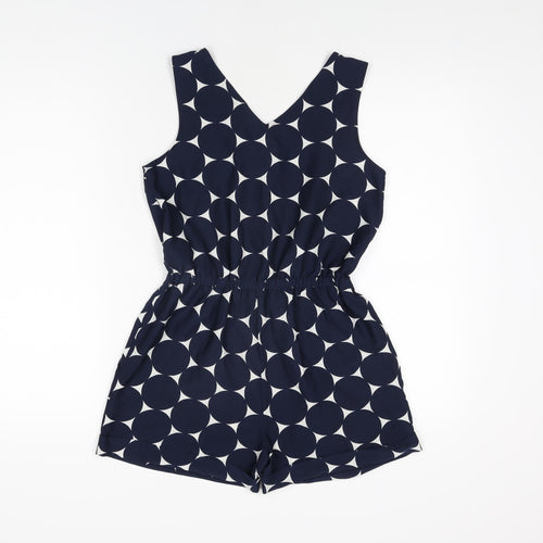 NEXT Girls Blue Polka Dot Polyester Playsuit One-Piece Size 12 Years Button