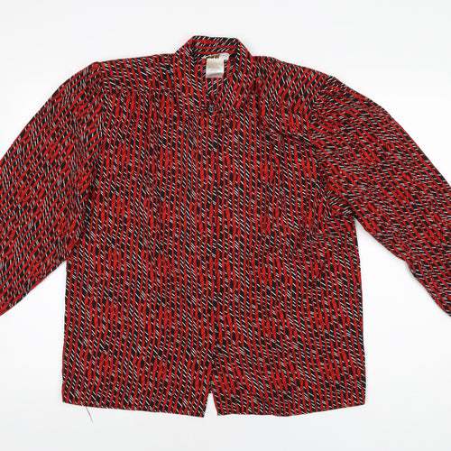 Elite Womens Red Geometric Polyester Basic Button-Up Size 14 Collared