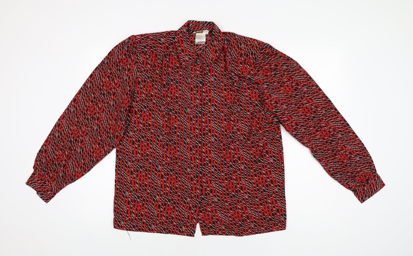 Elite Womens Red Geometric Polyester Basic Button-Up Size 14 Collared