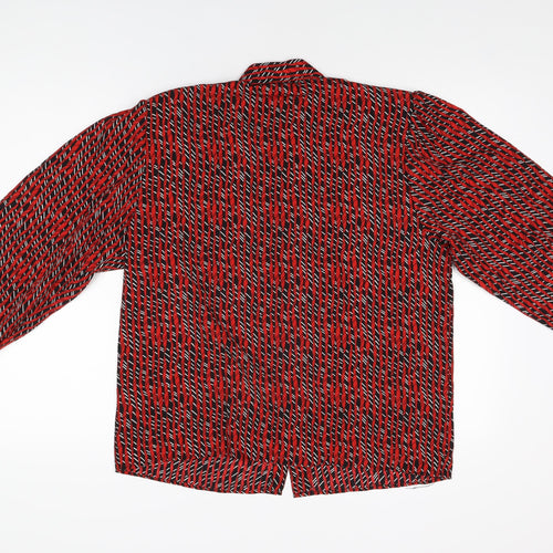 Elite Womens Red Geometric Polyester Basic Button-Up Size 14 Collared