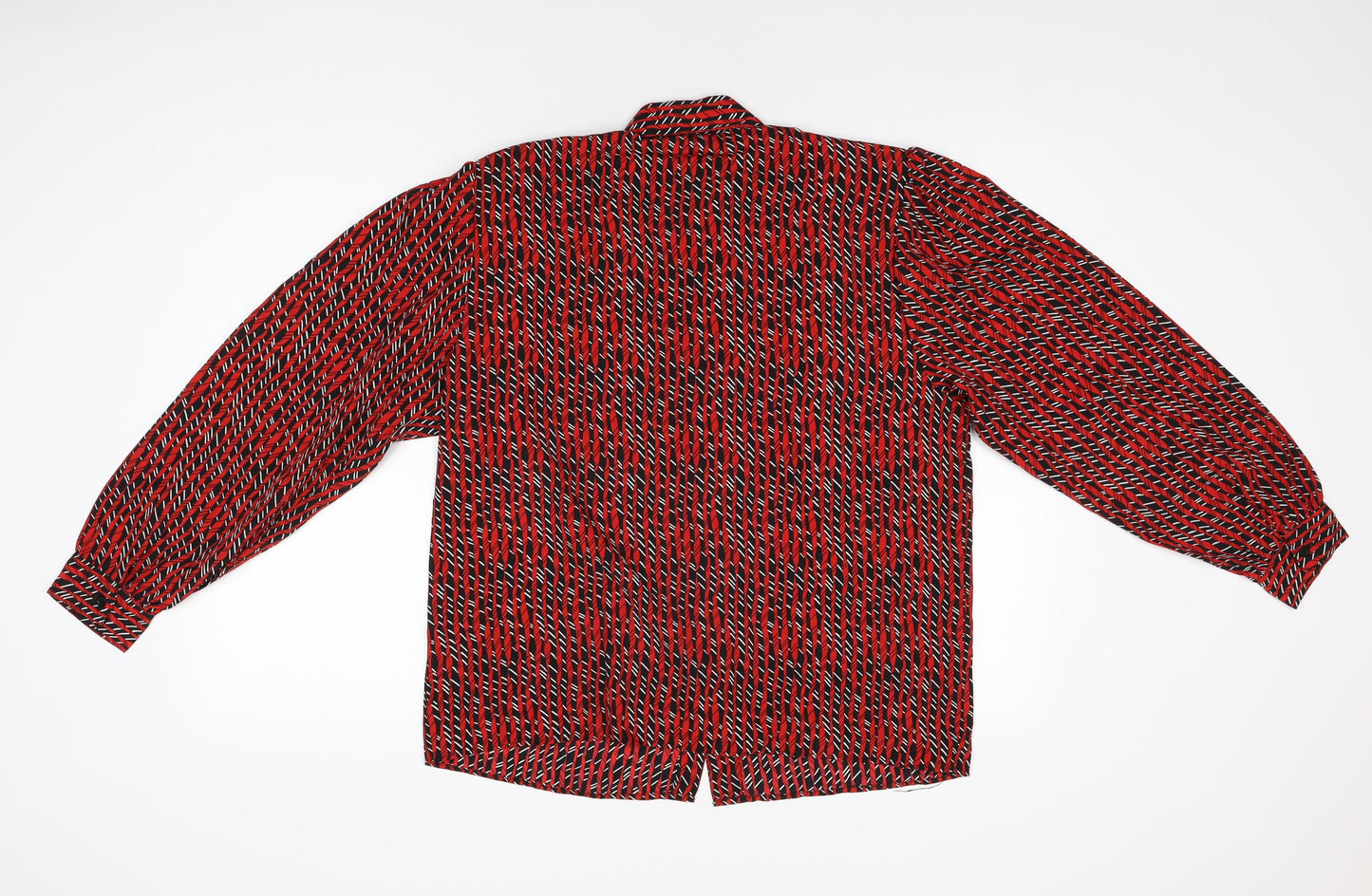 Elite Womens Red Geometric Polyester Basic Button-Up Size 14 Collared