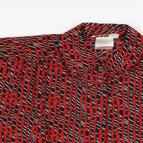 Elite Womens Red Geometric Polyester Basic Button-Up Size 14 Collared