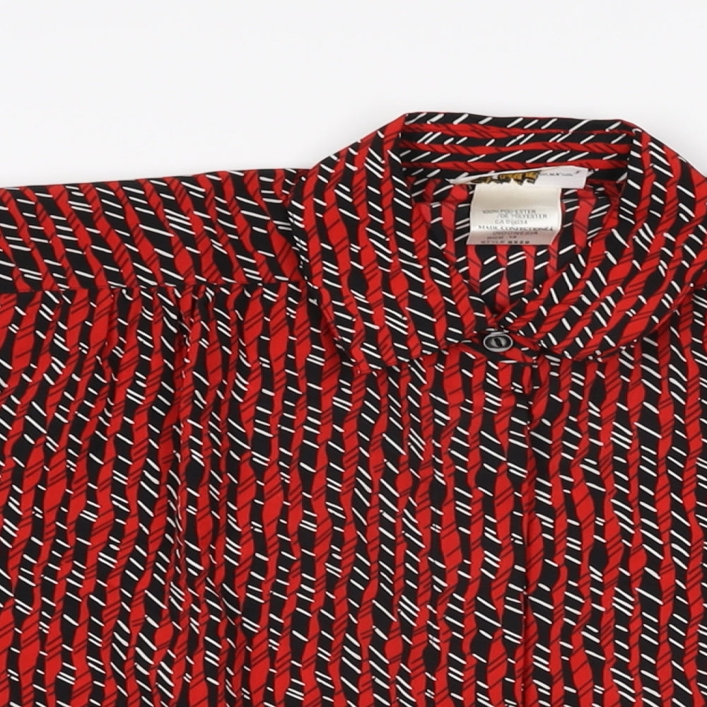 Elite Womens Red Geometric Polyester Basic Button-Up Size 14 Collared