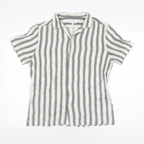 Reiss Mens White Geometric Viscose Button-Up Size L Collared Button