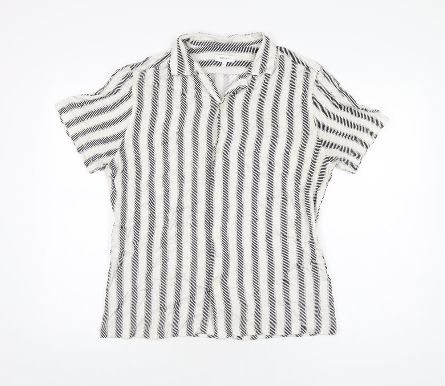 Reiss Mens White Geometric Viscose Button-Up Size L Collared Button