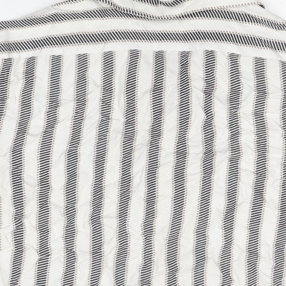 Reiss Mens White Geometric Viscose Button-Up Size L Collared Button