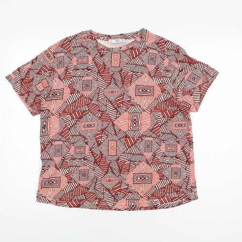 Mango Womens Red Geometric Cotton Basic T-Shirt Size L Round Neck