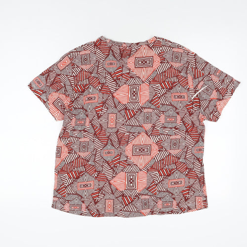 Mango Womens Red Geometric Cotton Basic T-Shirt Size L Round Neck