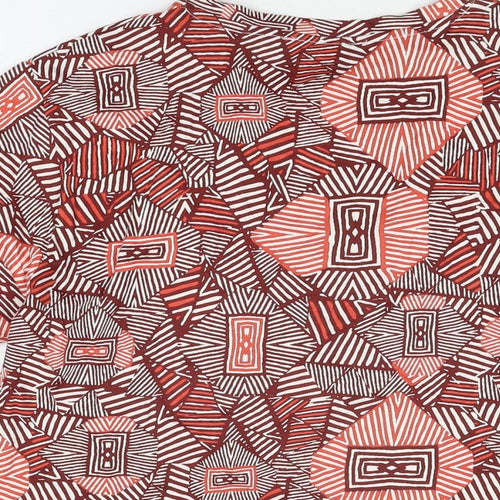Mango Womens Red Geometric Cotton Basic T-Shirt Size L Round Neck