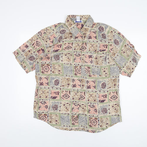 Anna and Frank Womens Multicoloured Geometric Silk Basic Button-Up Size M Collared
