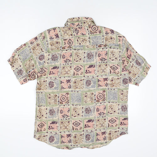 Anna and Frank Womens Multicoloured Geometric Silk Basic Button-Up Size M Collared