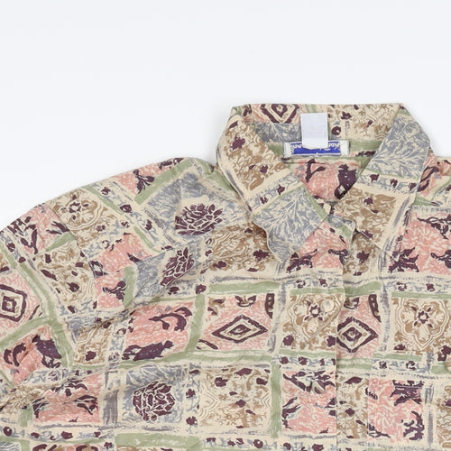 Anna and Frank Womens Multicoloured Geometric Silk Basic Button-Up Size M Collared
