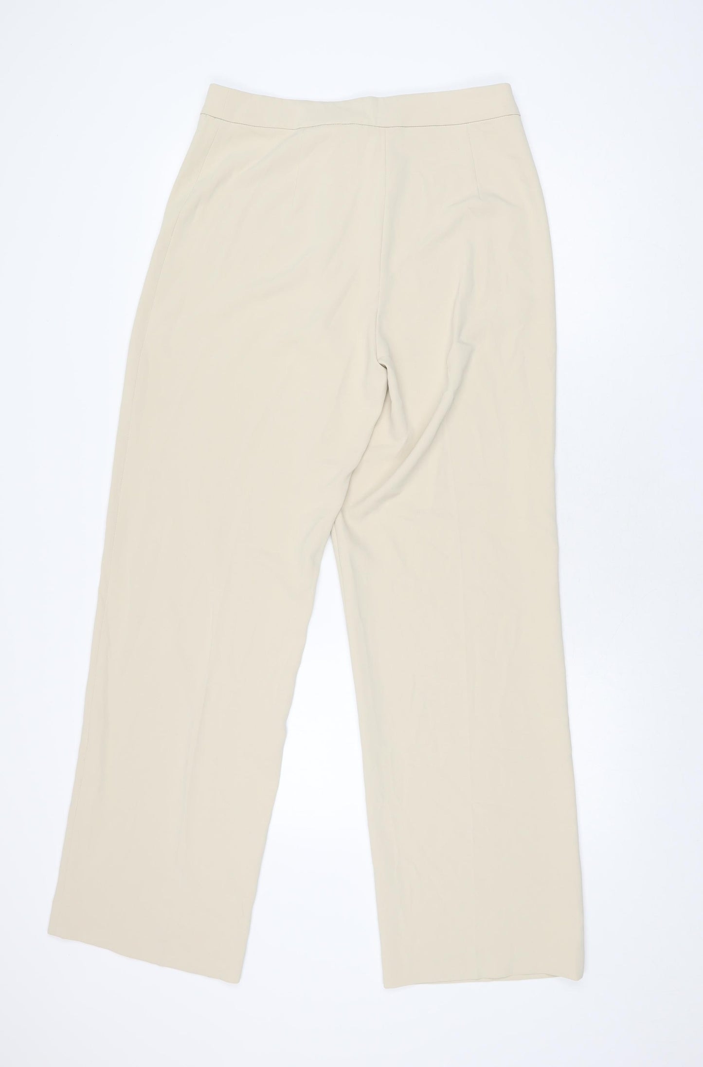 H&M Womens Beige Polyester Trousers Size 12 L31 in Regular Zip